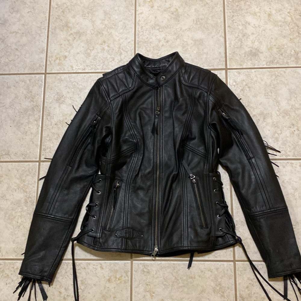 HARLEY DAVIDSON Leather Jacket Fringe Black Medium NEW WITH TAGS